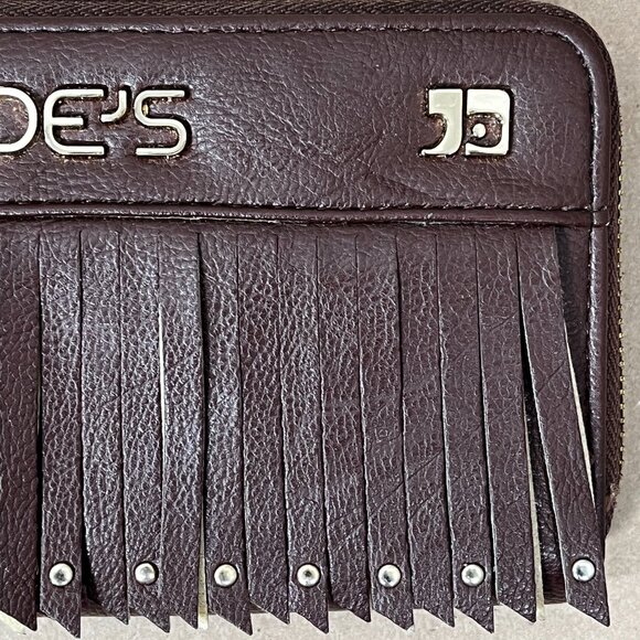 Joe’s Jeans Brown Fringe Zip Wallet Faux Leather Boho Studded Women's - Picture 8 of 12